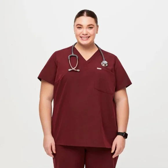 FIGS Catarina One-Pocket Scrub Top in Burgundy, size 3XL - Picture 1 of 8